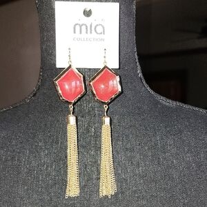 MIA Red and Gold Geometric Tassel Earrings
